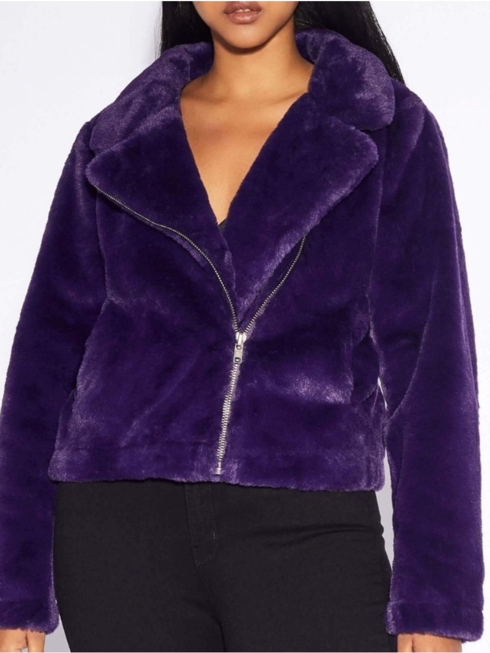 Apparis Deep Purple Faux Fur Moto Jacket